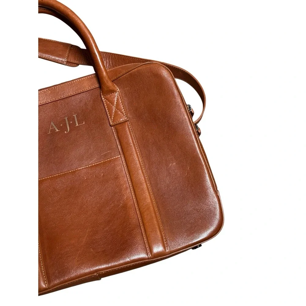 Mark & Graham Laptop Bag Crossbody Camel Brown Leather Tech‎ Organizer READ